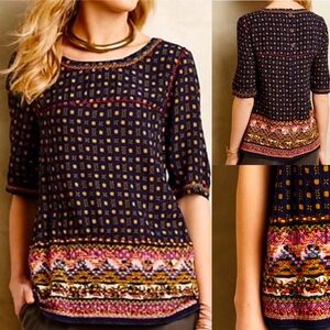 Anthropologie Holding Horses Boho Embroidered Rayon Short Sleeve Top Size 0P